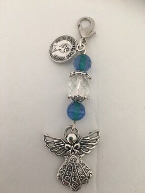 Angel Clip Charm with Blue Beads & Queen Elizabeth II Coin